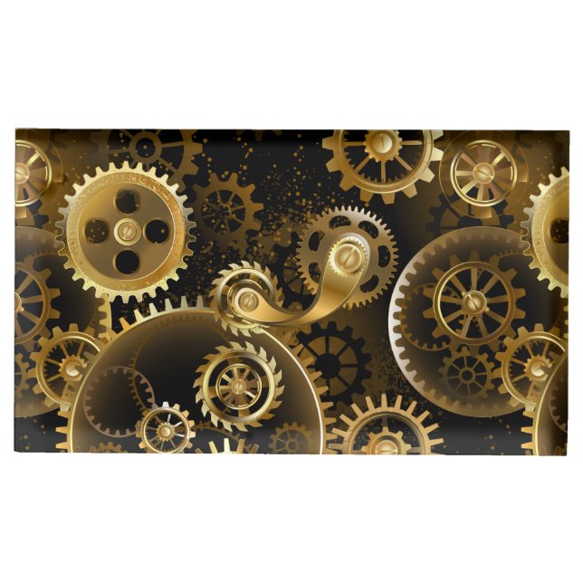 Seamless Steampunk Brass Gears Place Card Holder (Front)