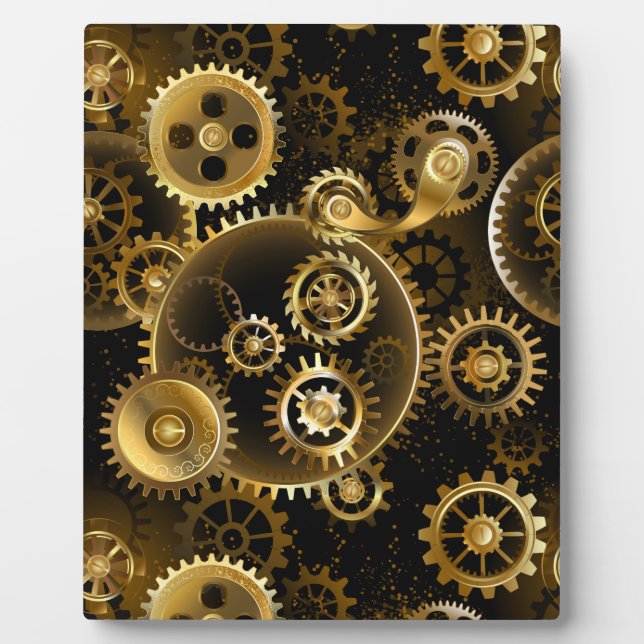 Seamless Steampunk Brass Gears Plaque (Front)