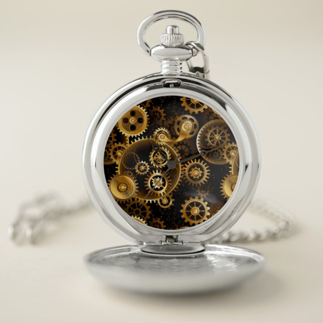 Seamless Steampunk Brass Gears Pocket Watch (Inside)