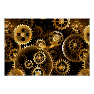 Seamless Steampunk Brass Gears Poster