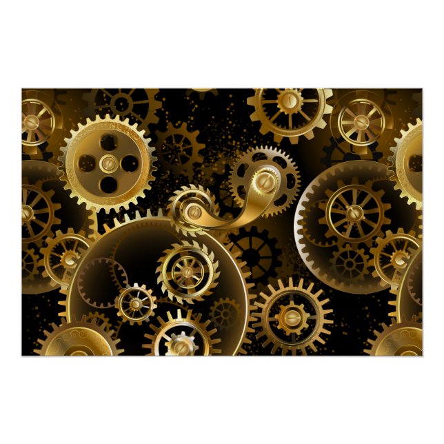 Seamless Steampunk Brass Gears Poster (Front)