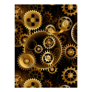 Seamless Steampunk Brass Gears Poster