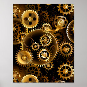 Seamless Steampunk Brass Gears Poster