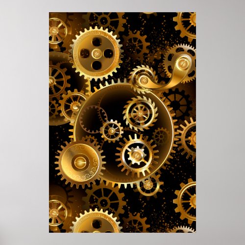 Seamless Steampunk Brass Gears Poster