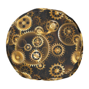 Seamless Steampunk Brass Gears Pouf