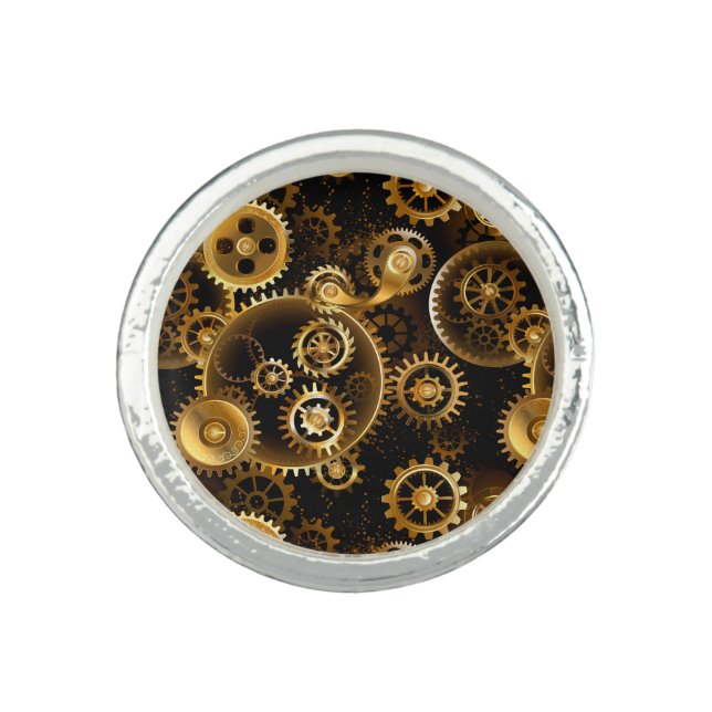Seamless Steampunk Brass Gears Ring (Front)