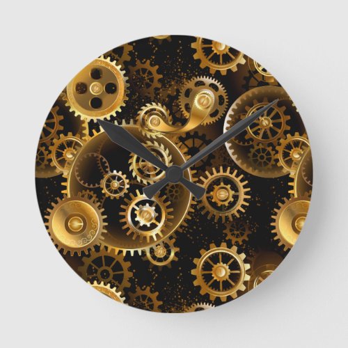 Seamless Steampunk Brass Gears Round Clock