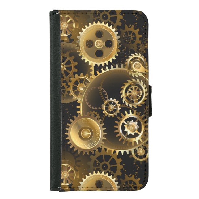 Seamless Steampunk Brass Gears Samsung Galaxy Wallet Case (Front)
