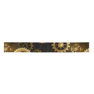 Seamless Steampunk Brass Gears Satin Ribbon