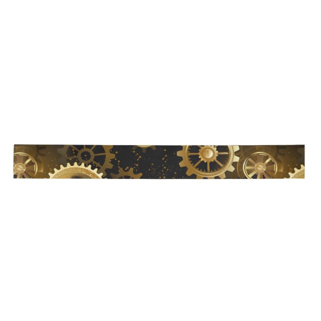 Seamless Steampunk Brass Gears Satin Ribbon (Front)