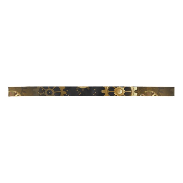 Seamless Steampunk Brass Gears Satin Ribbon (Front)