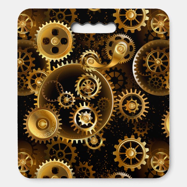 Seamless Steampunk Brass Gears Seat Cushion (Front Vertical)