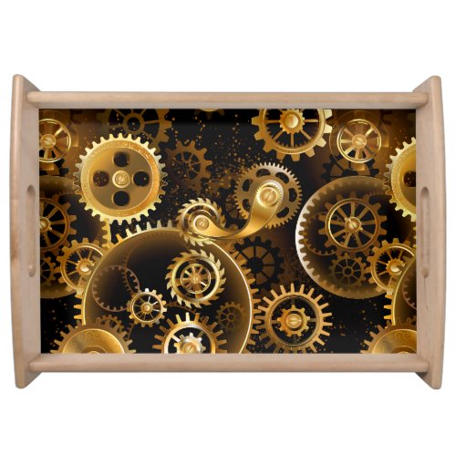 Seamless Steampunk Brass Gears Serving Tray