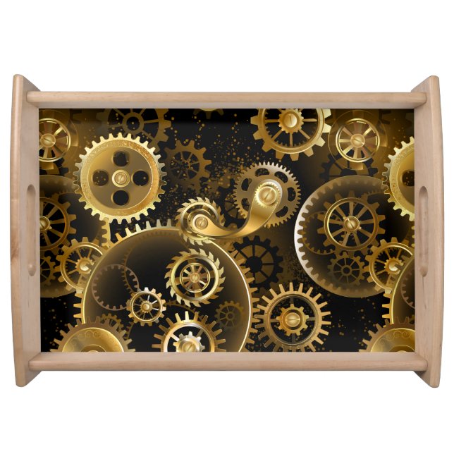 Seamless Steampunk Brass Gears Serving Tray (Front)