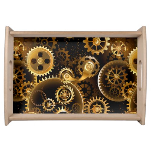 Seamless Steampunk Brass Gears Serving Tray