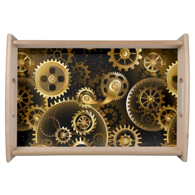 Seamless Steampunk Brass Gears Serving Tray (Front)
