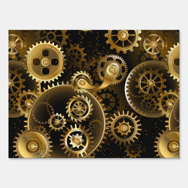 Seamless Steampunk Brass Gears Sign (Front)