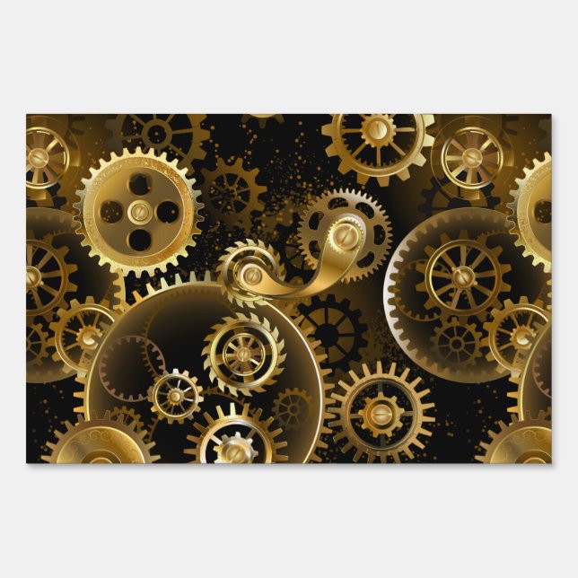 Seamless Steampunk Brass Gears Sign (Front)