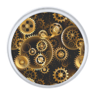 Seamless Steampunk Brass Gears Silver Finish Lapel Pin