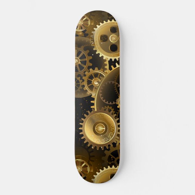 Seamless Steampunk Brass Gears Skateboard (Front)