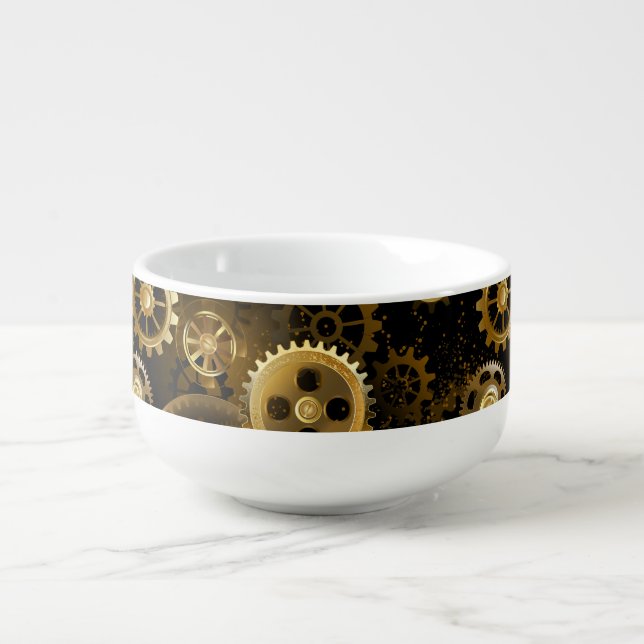 Seamless Steampunk Brass Gears Soup Mug (Front)