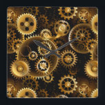 Seamless Steampunk Brass Gears Square Wall Clock<br><div class="desc">Seamless,  metal,  brass,  gold gears on rusty dark background. Steampunk style.</div>
