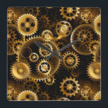Seamless Steampunk Brass Gears Square Wall Clock<br><div class="desc">Seamless,  metal,  brass,  gold gears on rusty dark background. Steampunk style.</div>