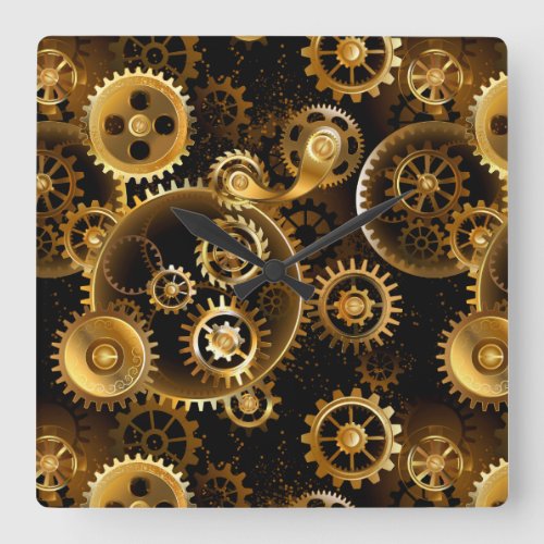 Seamless Steampunk Brass Gears Square Wall Clock
