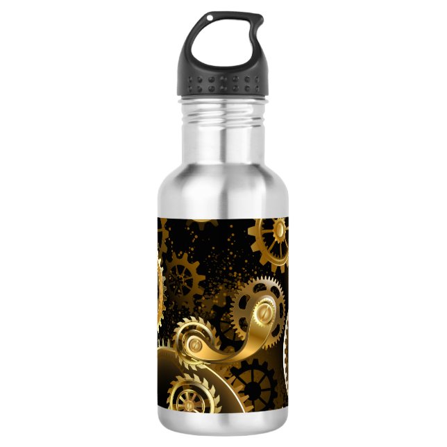 Seamless Steampunk Brass Gears Stainless Steel Water Bottle (Front)