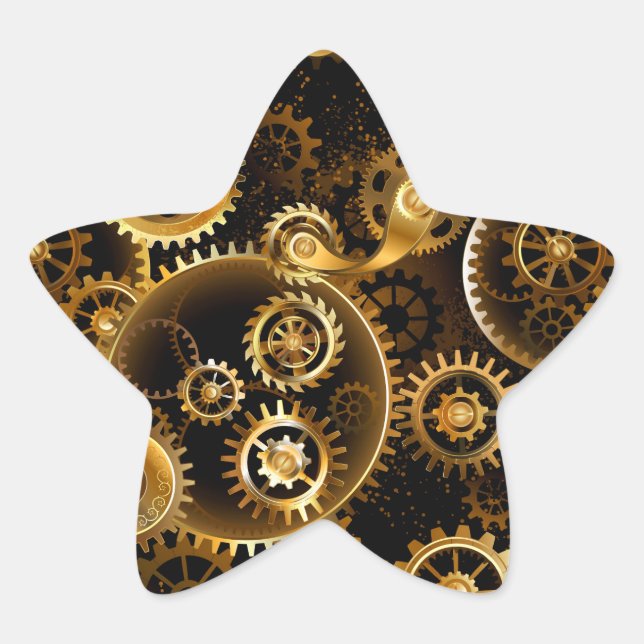 Seamless Steampunk Brass Gears Star Sticker (Front)