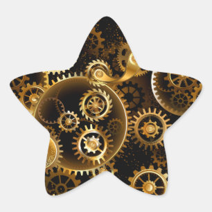 Seamless Steampunk Brass Gears Star Sticker