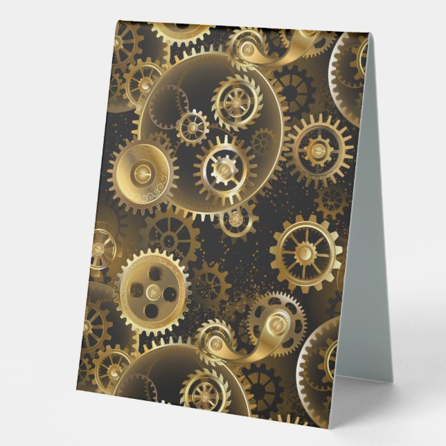 Seamless Steampunk Brass Gears Table Tent (Front)