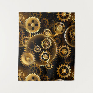 Seamless Steampunk Brass Gears Tapestry