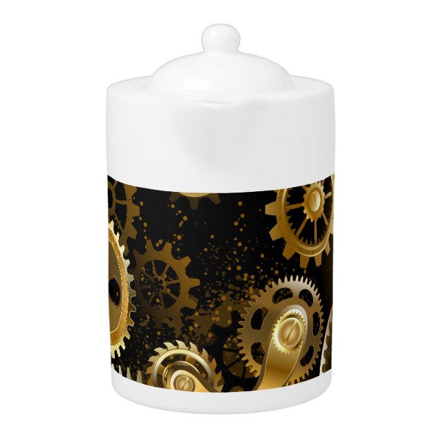 Seamless Steampunk Brass Gears Teapot (Front)