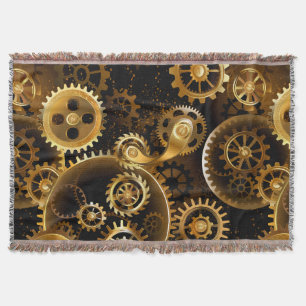 Seamless Steampunk Brass Gears Throw Blanket