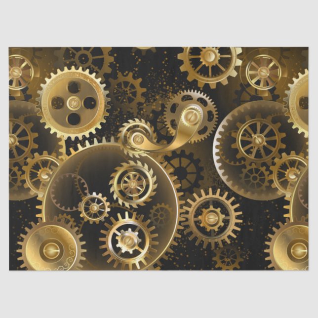 Seamless Steampunk Brass Gears Tissue Paper (Front)