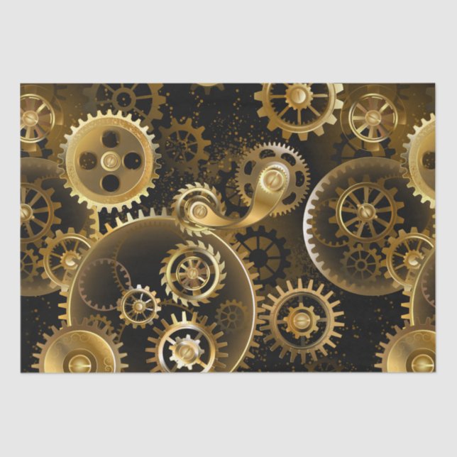 Seamless Steampunk Brass Gears Tissue Paper (Front)