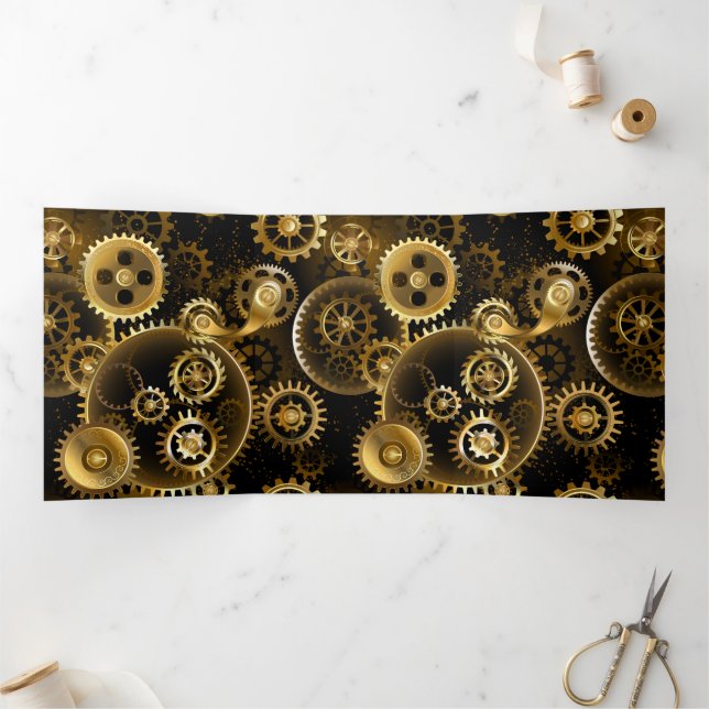 Seamless Steampunk Brass Gears Tri-Fold Announcement (Inside)