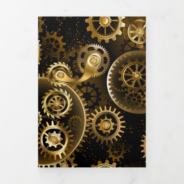 Seamless Steampunk Brass Gears Tri-Fold Program (Cover)