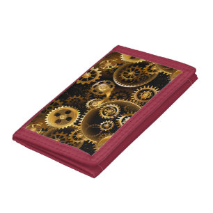Seamless Steampunk Brass Gears Tri-fold Wallet