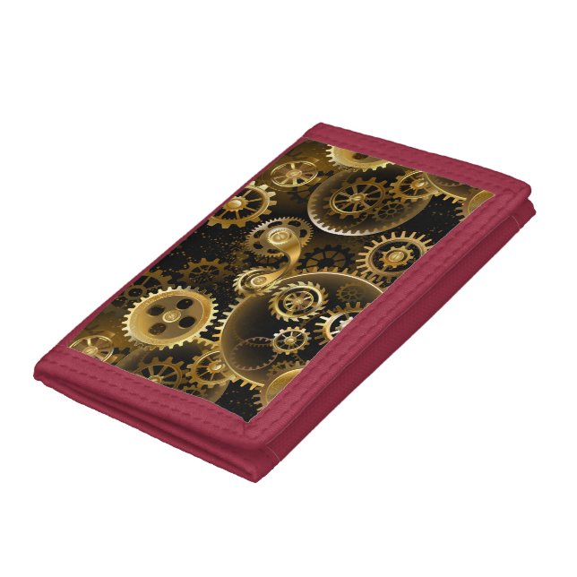 Seamless Steampunk Brass Gears Trifold Wallet (Bottom)
