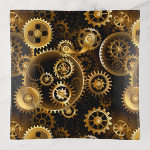 Seamless Steampunk Brass Gears Trinket Tray
