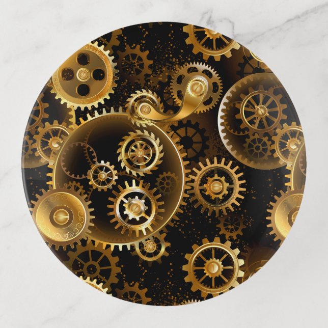 Seamless Steampunk Brass Gears Trinket Tray (Front)