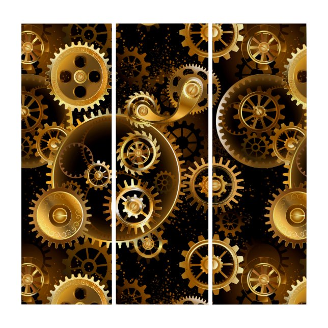 Seamless Steampunk Brass Gears Triptych (Front)