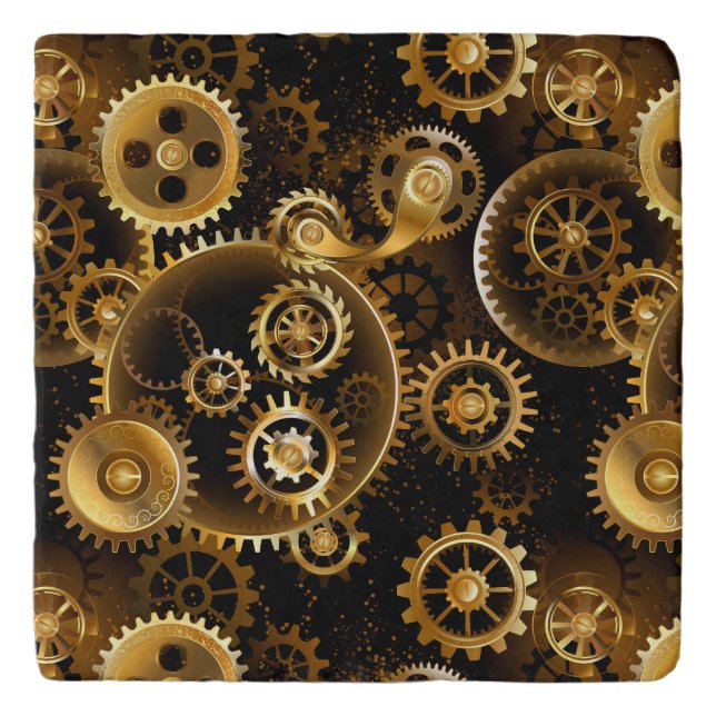 Seamless Steampunk Brass Gears Trivet (Front)