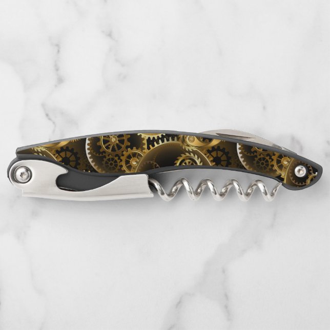 Seamless Steampunk Brass Gears Waiter's Corkscrew (Front)