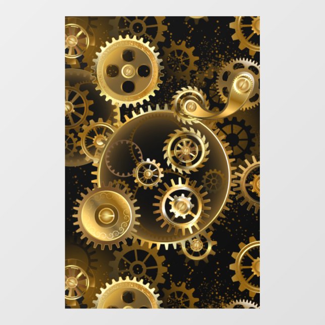 Seamless Steampunk Brass Gears Window Cling (Sheet)
