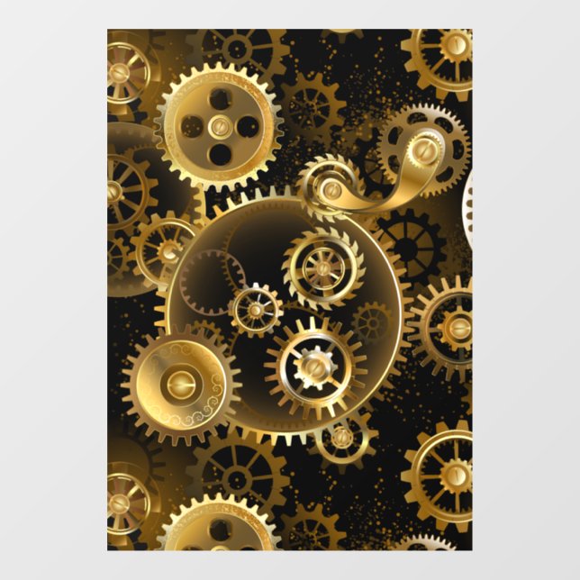 Seamless Steampunk Brass Gears Window Cling (Sheet)