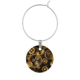 Seamless Steampunk Brass Gears Wine Charm