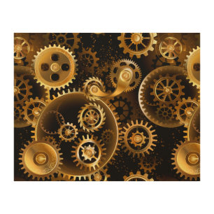 Seamless Steampunk Brass Gears Wood Wall Art